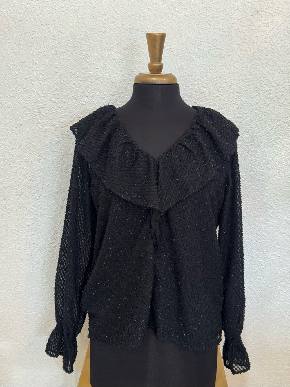 LOFT Black Textured Blouse with Subtle Sheen